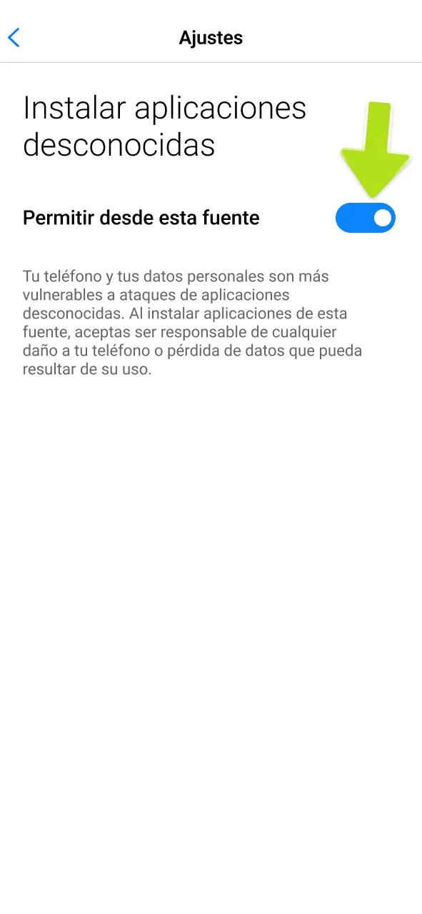 Activa los permisos para instalar JugaBet.
