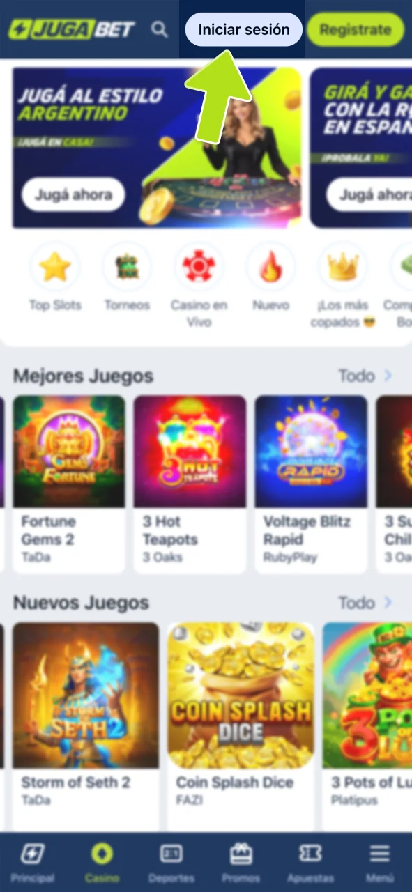 Inicia sesión y entra al casino de JugaBet.