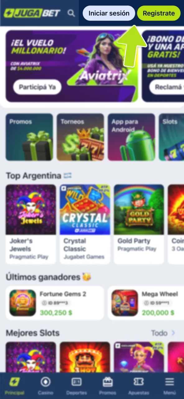 Inicia sesión y abre E-Sports en JugaBet.