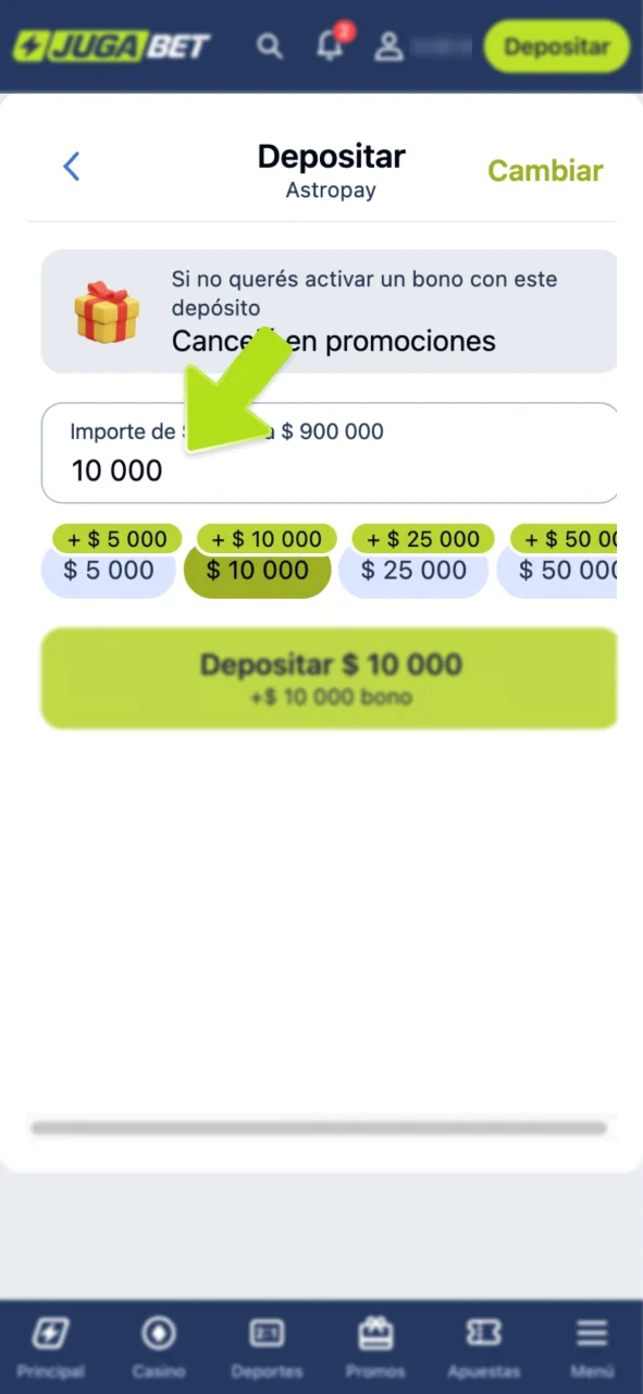 Completa tus datos de pago para jugar en JugaBet.