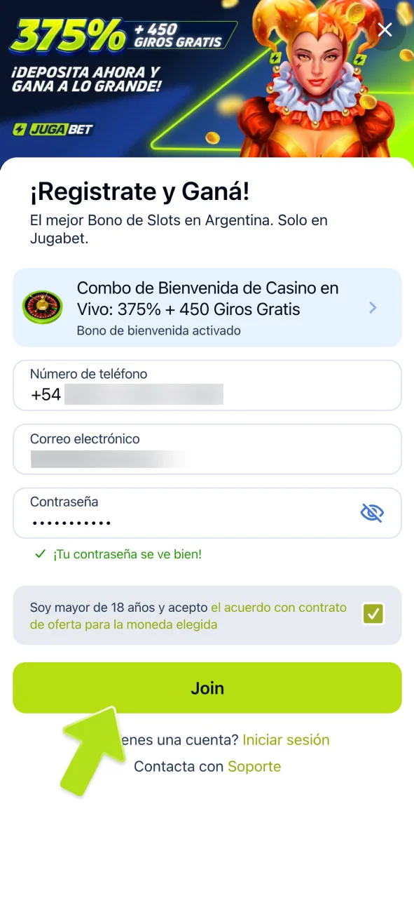 Inicia sesión y entra al casino de JugaBet.