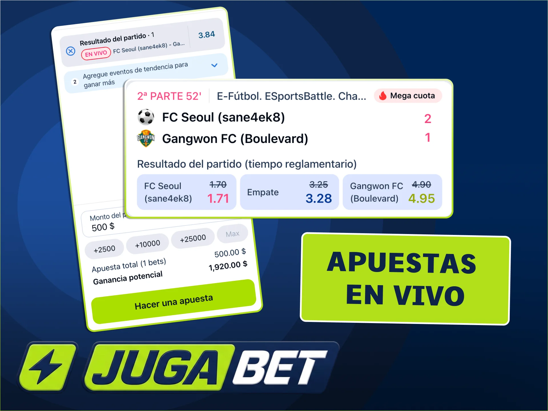 Apuesta en vivo mientras el partido sigue en JugaBet.