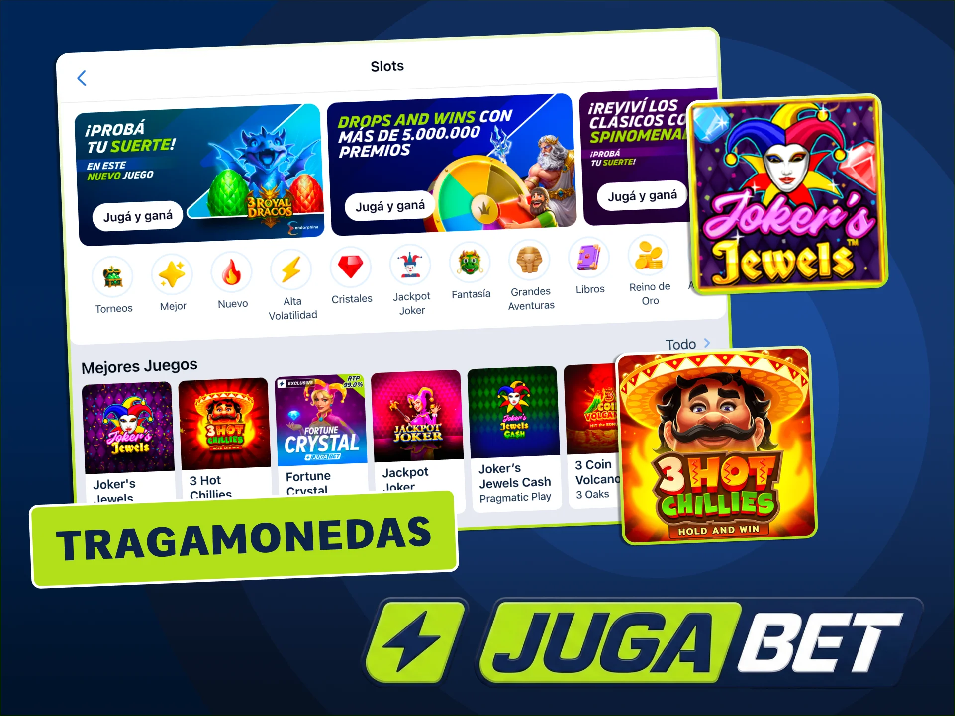 Filtra tus slots por temática en JugaBet.
