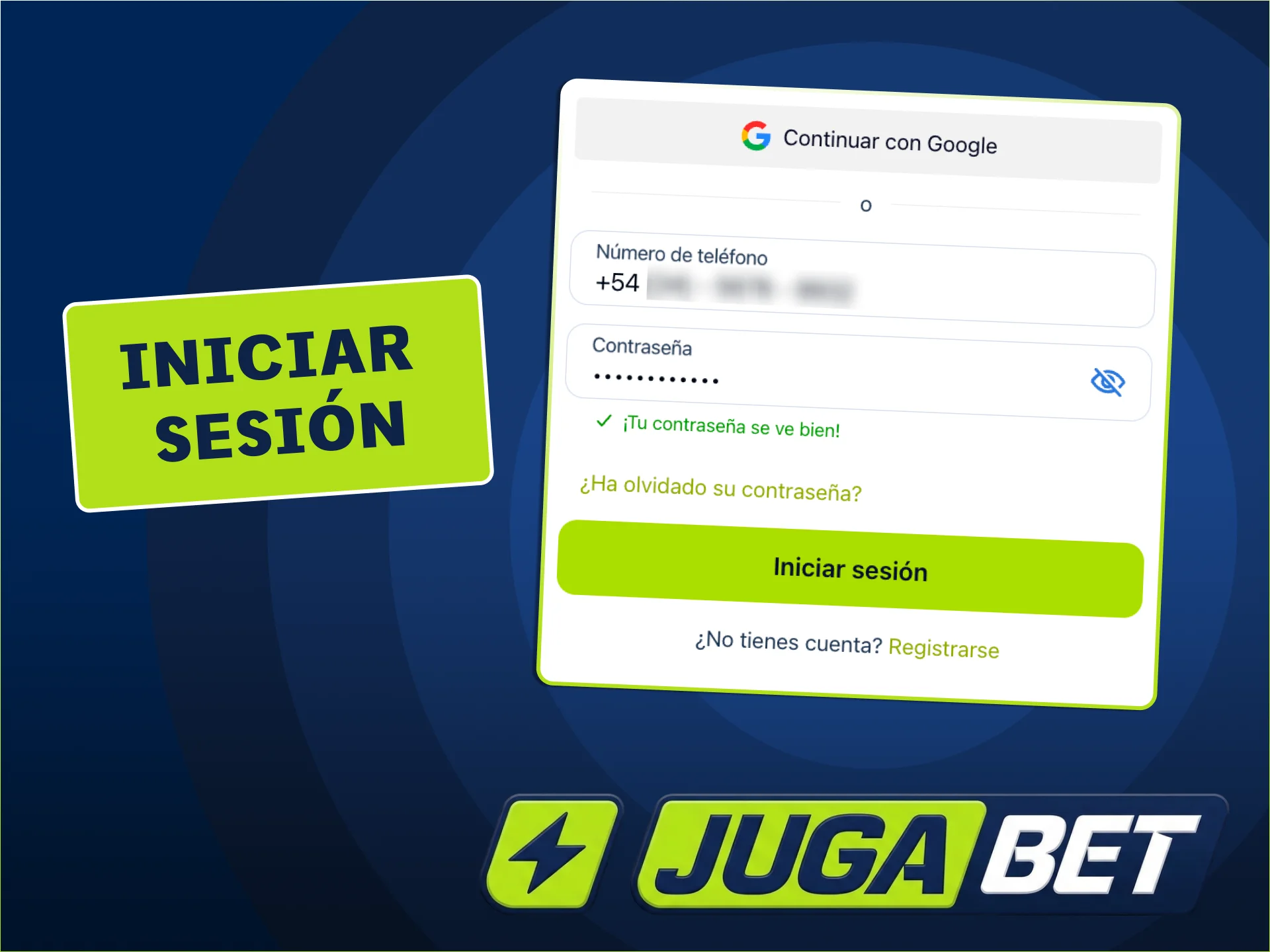 Inicia sesión en JugaBet con tu correo y contraseña.